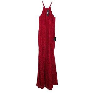 LULUS burgundy red high neck no sleeve long lace dress women's size S, NEW